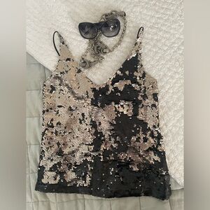J Brand Sequin Camisole Top - Black and Gold